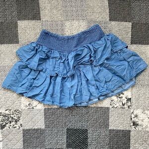 y2k coquette love tree ruffle blue denim mini skirt — size large